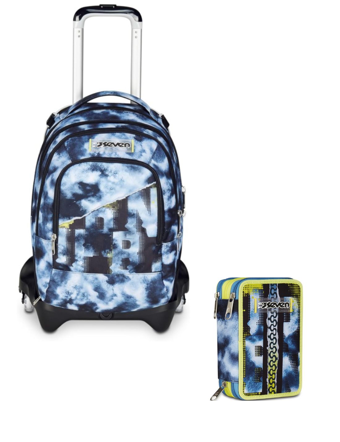 School Pack Trolley Detach Più Astuccio Completo 3 Zip Shady Dye Boy