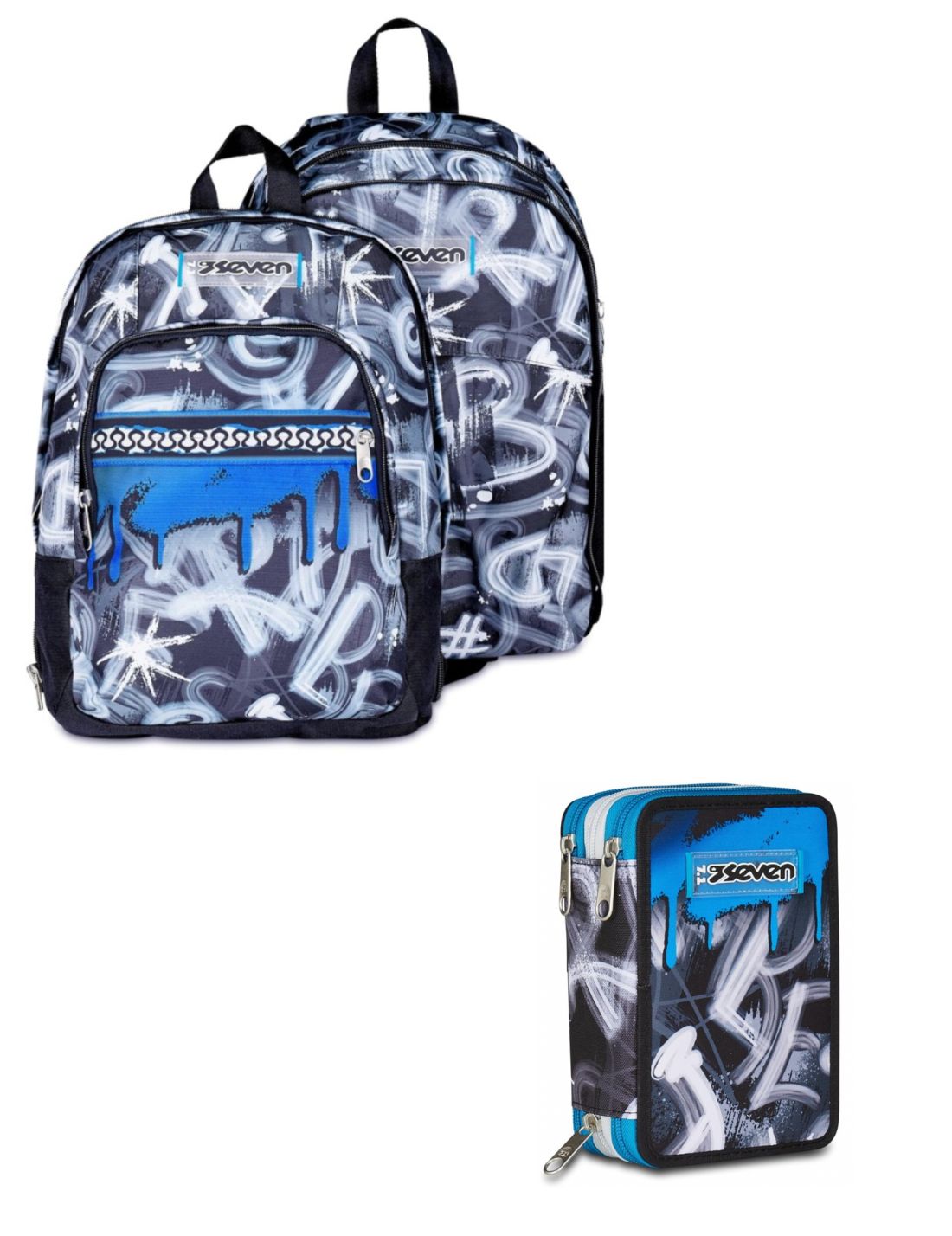 School Pack Zaino Dual Detach Più Astuccio Completo 3 Zip Quick Graffiti Boy