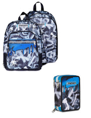 School Pack Zaino Dual Detach Più Astuccio Completo 3 Zip Quick Graffiti Boy