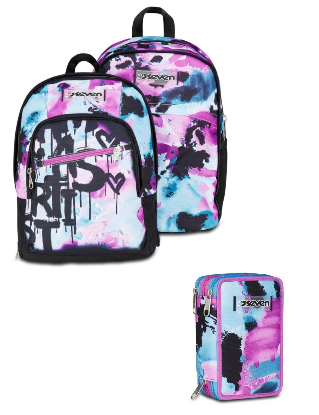 School Pack Zaino Dual Detach Più Astuccio Completo 3 Zip Quick Graffiti Girl