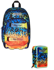 School Pack Zaino Dual Più Astuccio Completo 3 Zip Scribbled Flame