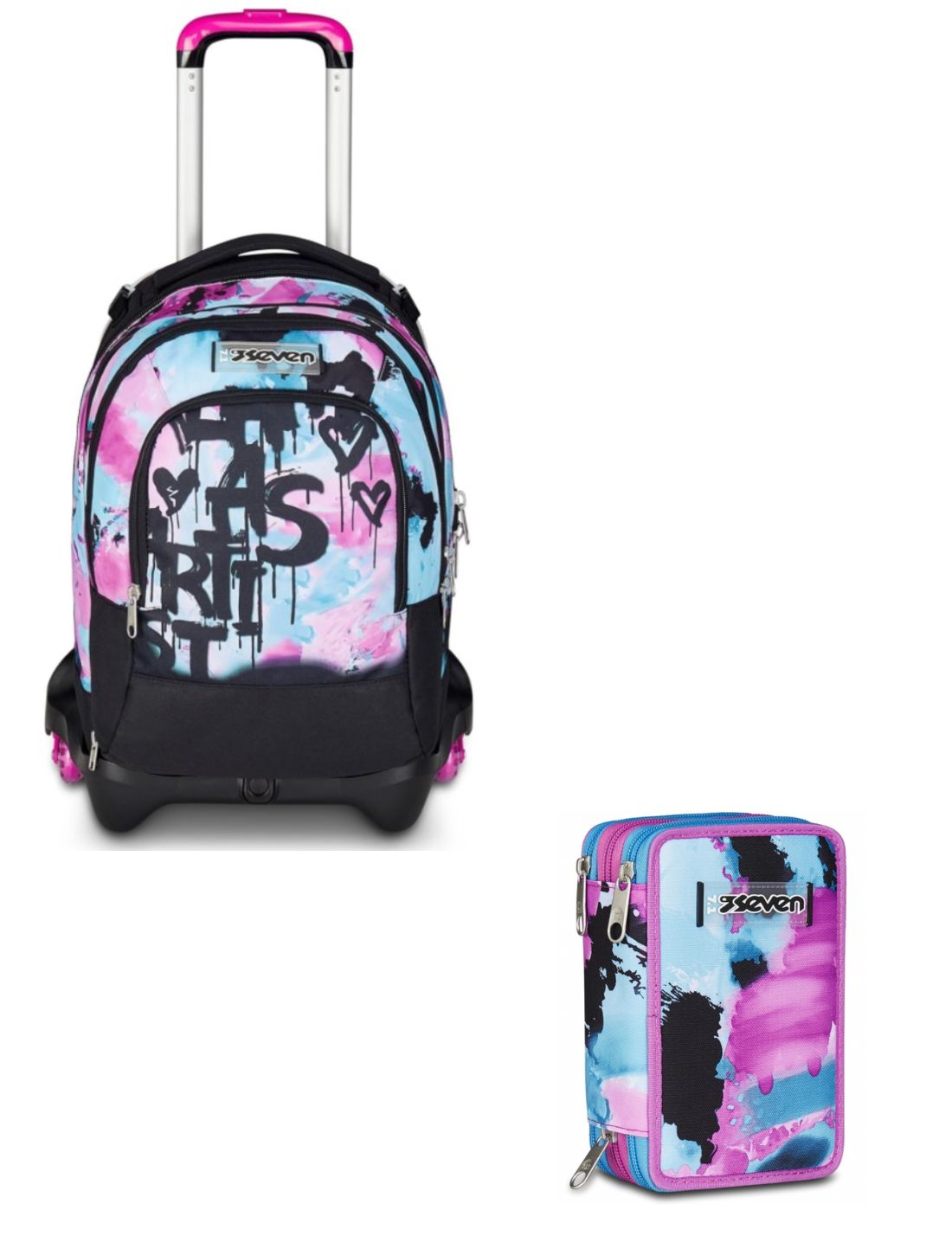 School Pack Trolley Detach Più Astuccio Completo 3 Zip Quick Graffiti Girl