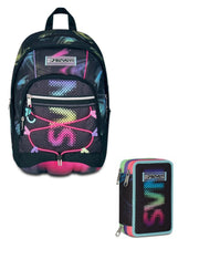 School Pack Zaino Dual Più Astuccio Completo 3 Zip Optical Shade Girl