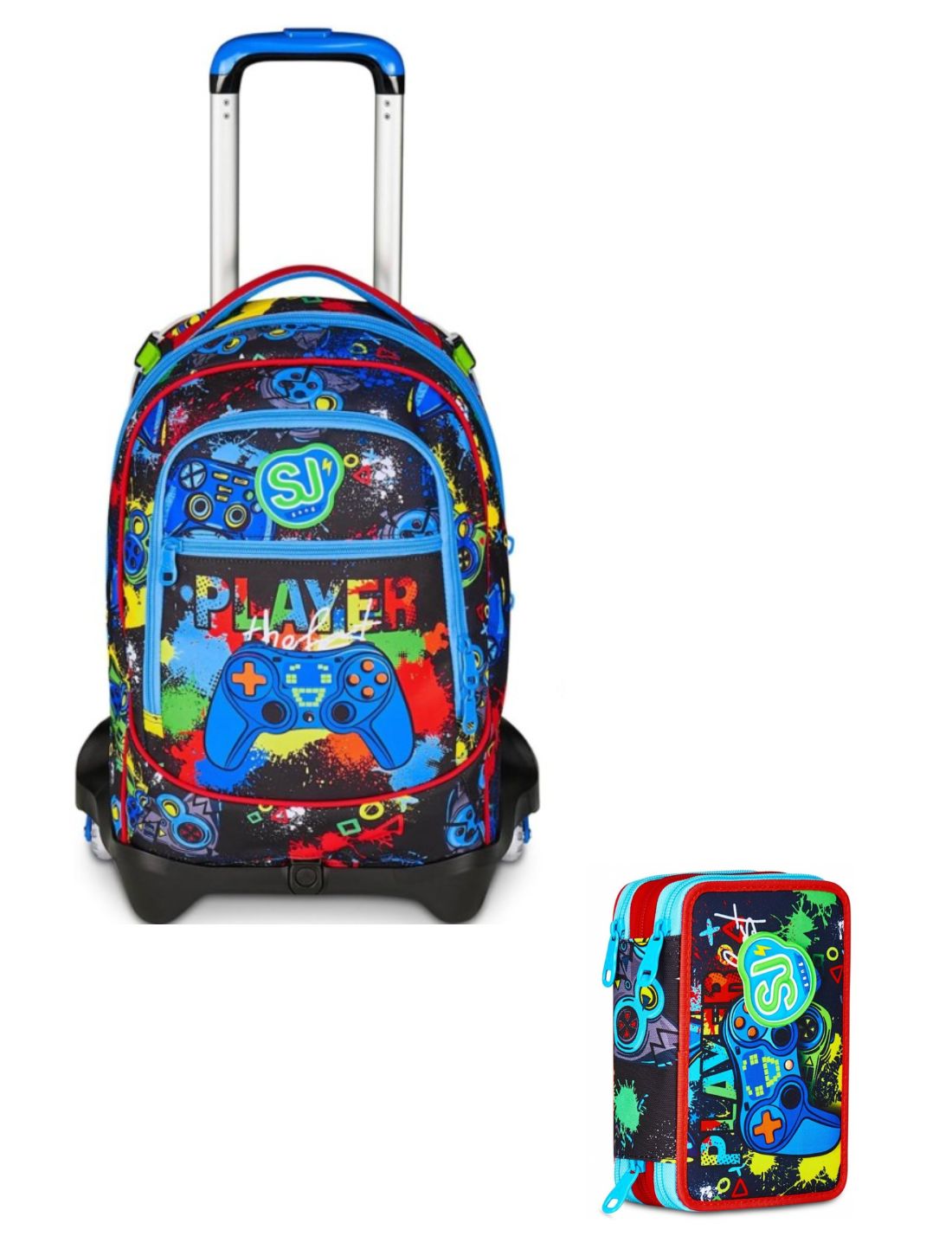 School Pack Trolley Più Astuccio Completo 3 Zip Game Led Boy