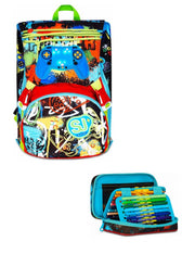 School Pack Zaino Sdoppiabile Più Astuccio Completo 3 Zip Game Led Boy