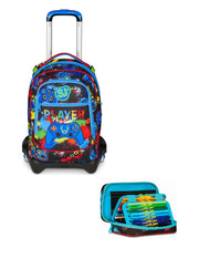 School Pack Trolley 3WD Più Astuccio Completo Speed Pad Game Led Boy