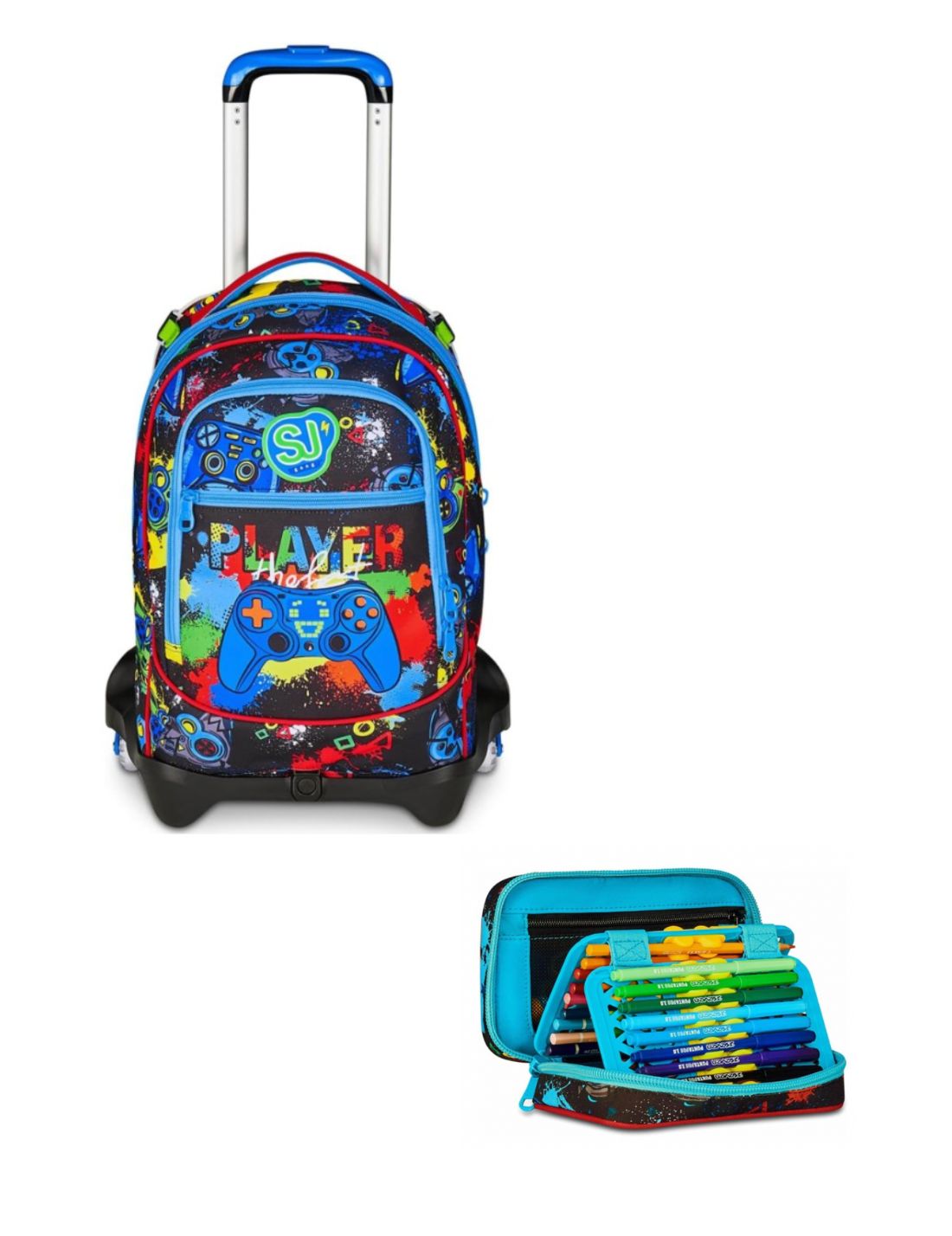 School Pack Trolley 3WD Più Astuccio Completo Speed Pad Game Led Boy
