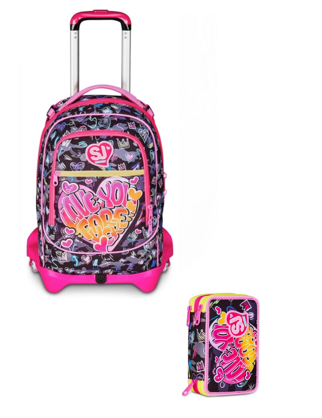School Pack Trolley 3WD Più Astuccio Completo 3 Zip Game Led Girl