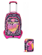 School Pack Trolley 3WD Più Astuccio Completo 3 Zip Game Led Girl