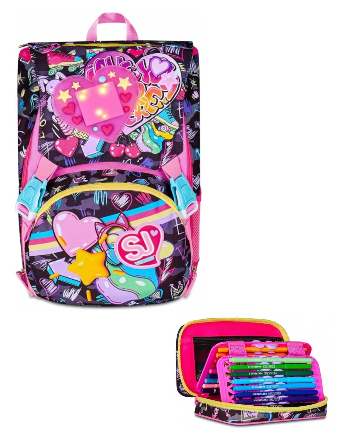 School Pack Zaino Sdoppiabile Più Astuccio Completo Speed Pad Game Led Girl
