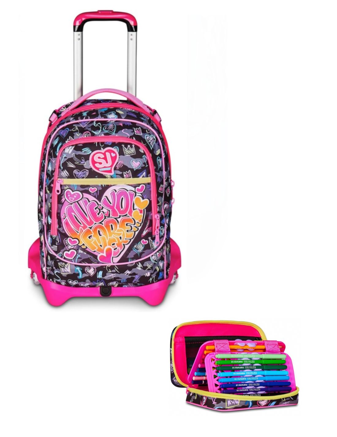 School Pack Trolley 3WD Più Astuccio Completo Speed Pad Game Led Girl