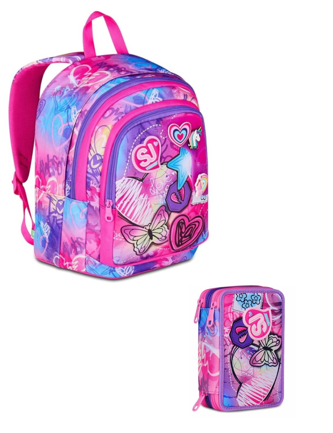 School Pack Zaino Advanced Più Astuccio Completo 3 Zip Tinypatch Girl