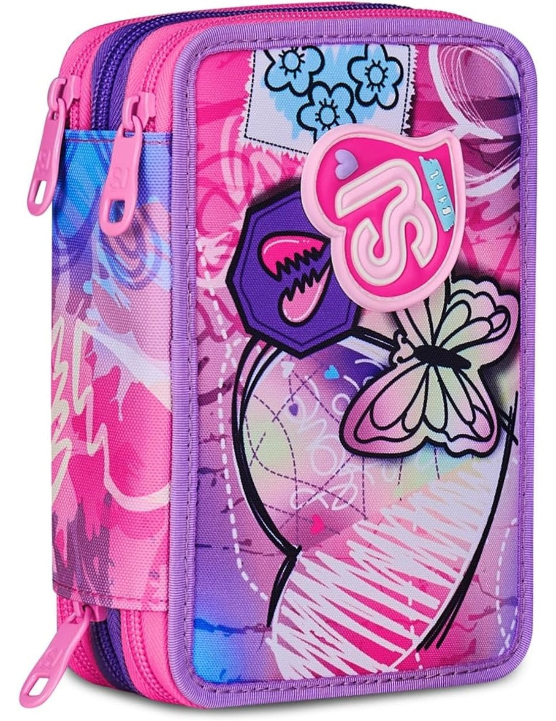 School Pack Soft Plus Più Astuccio Completo 3 Zip Tinypatch Girl