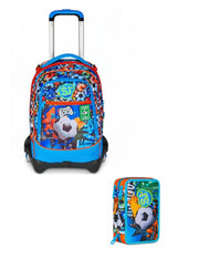School Pack Trolley 3WD Più Astuccio Completo 3 Zip Tinypatch Boy