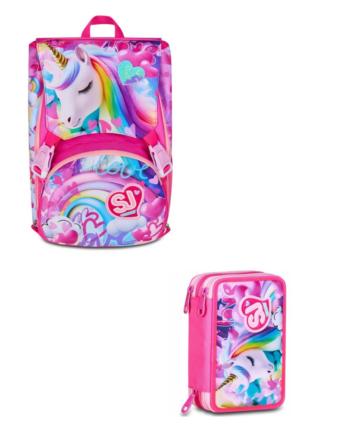 School Pack Zaino Sdoppiabile Più Astuccio Completo 3 Zip Flyunicorn Girl