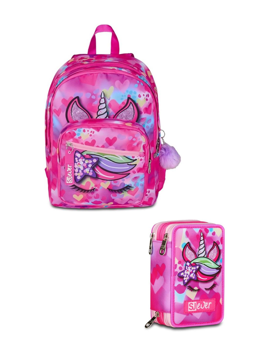 School Pack Zaino Più Astuccio Completo 3 Zip Unicornside Girl