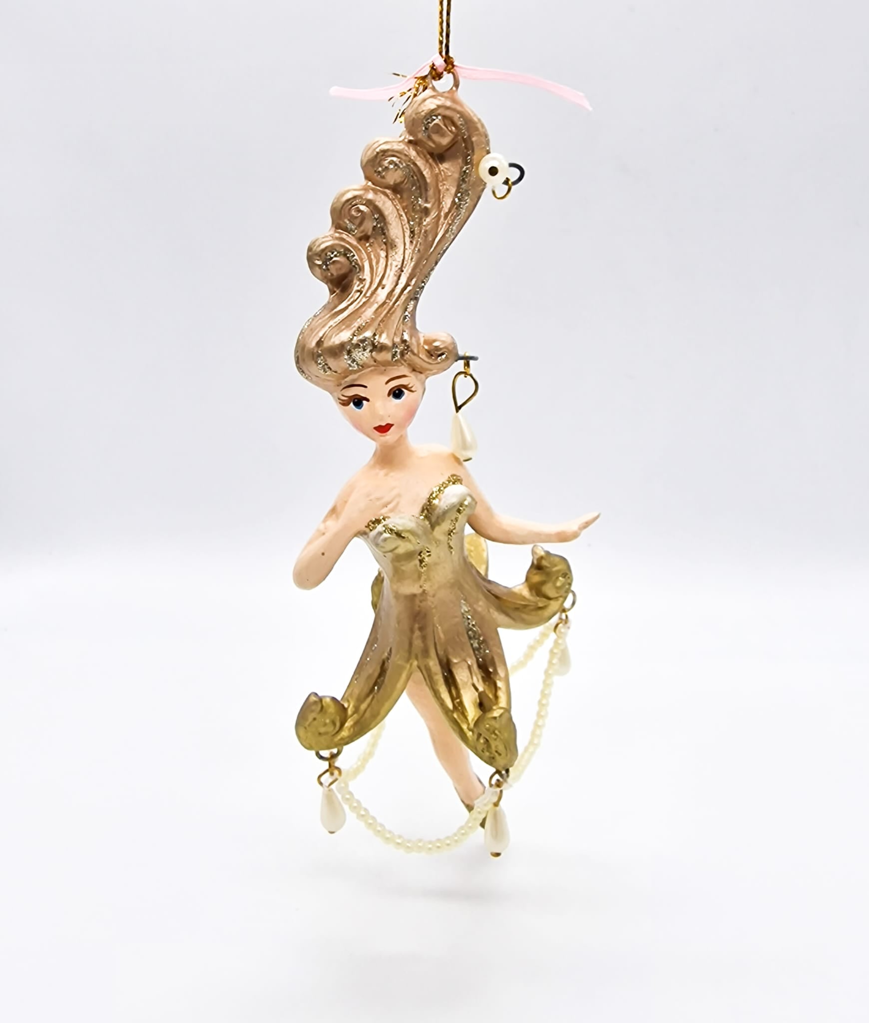 Addobbo Albero Di Natale Ballerina In Oro Con Perline