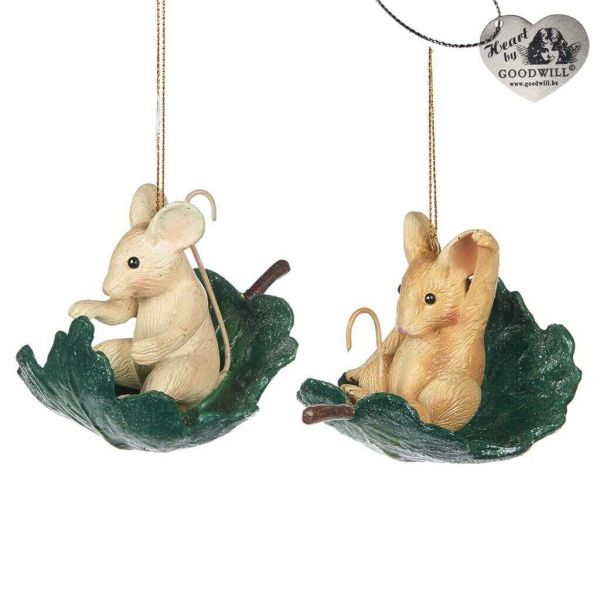Addobbo Albero Natale Topini Su Foglia Assortiti 10CM