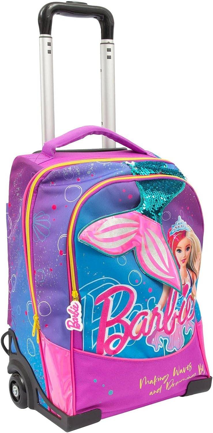 Zaino Trolley Barbie 2 Ruote Con Pop Up Coda Sirena