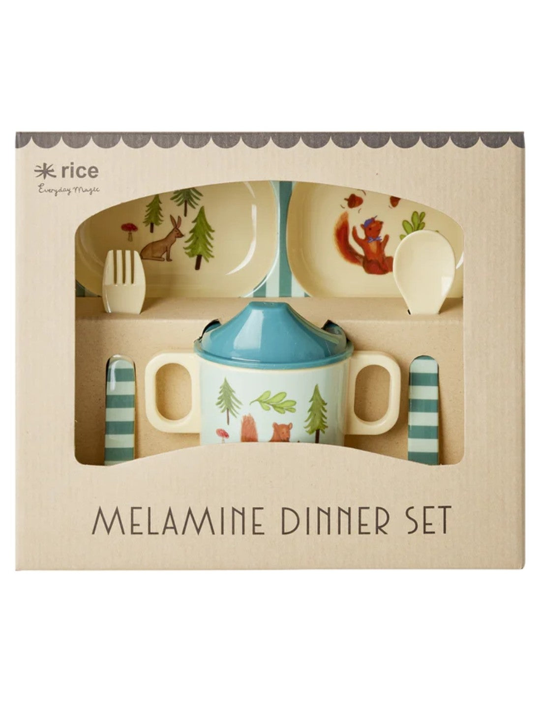 Rice Set Pappa In Melamina Azzurro Foresta Felice 4pz