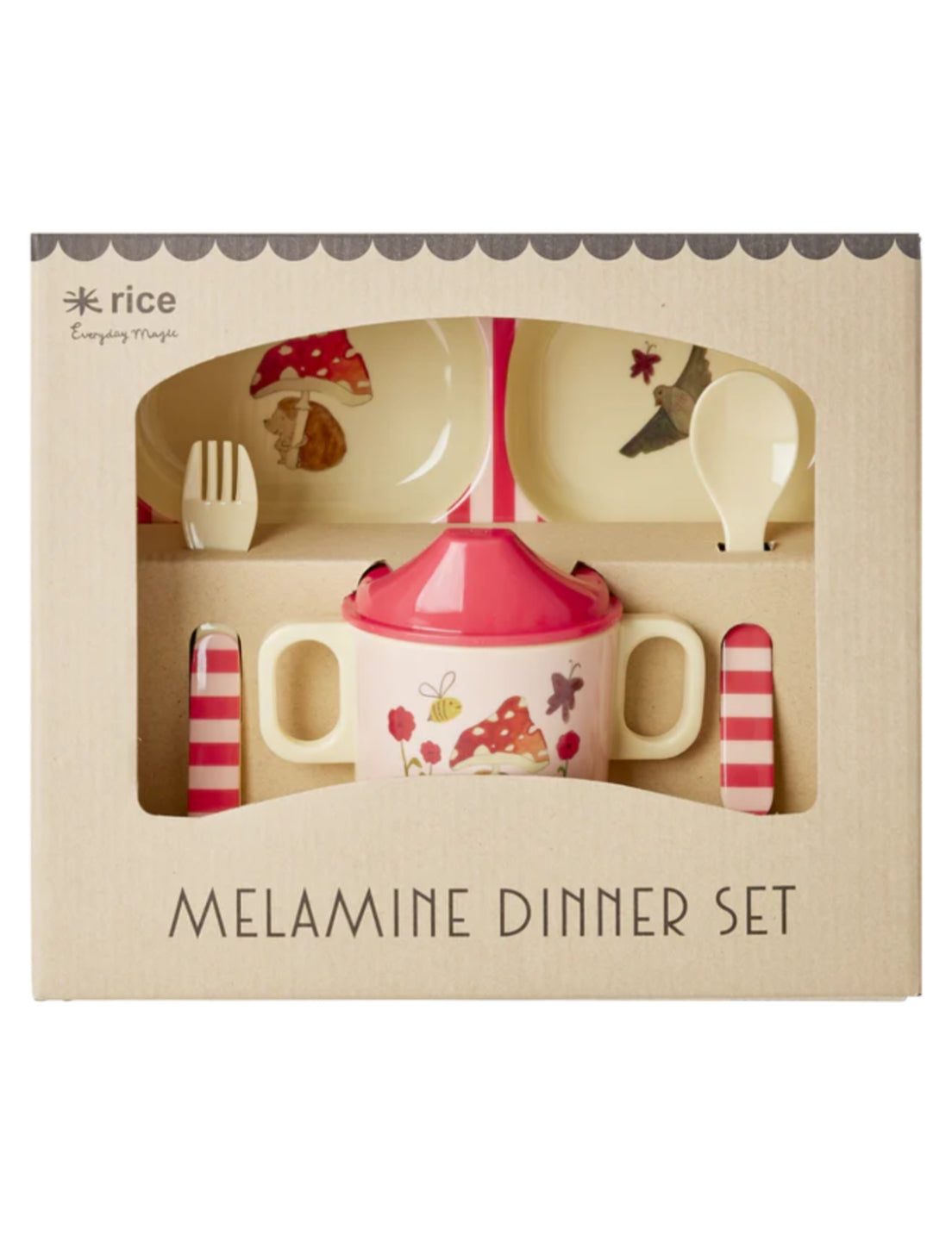 Rice Set Pappa In Melamina Rosa Foresta Felice 4pz