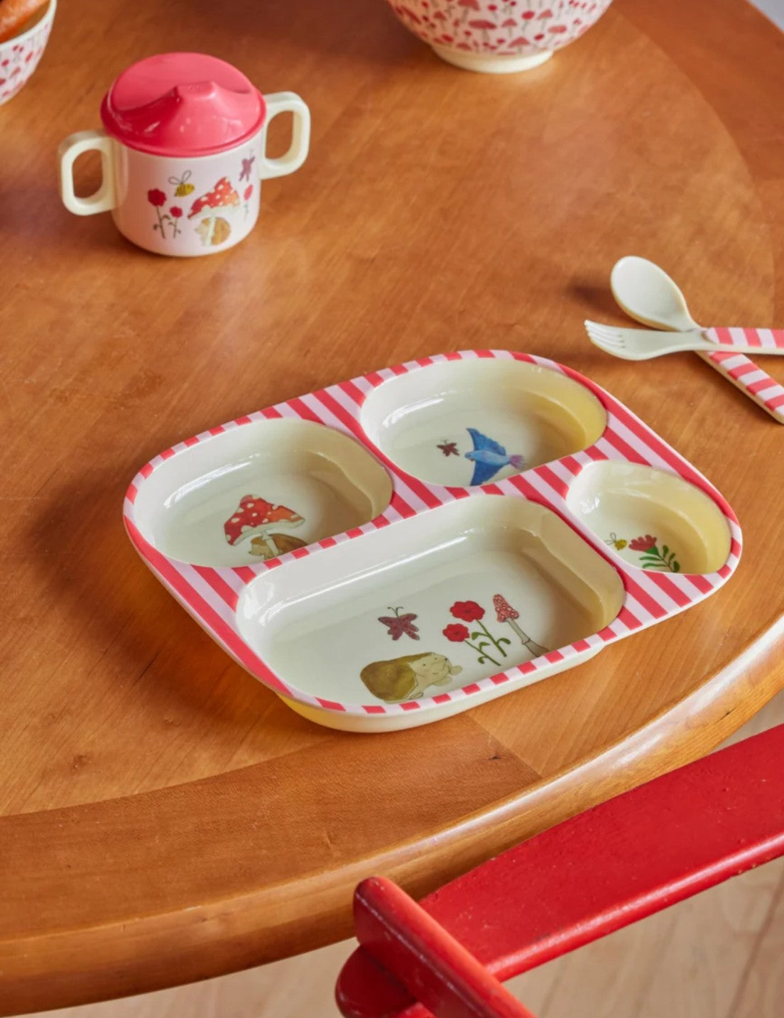 Rice Set Pappa In Melamina Rosa Foresta Felice 4pz