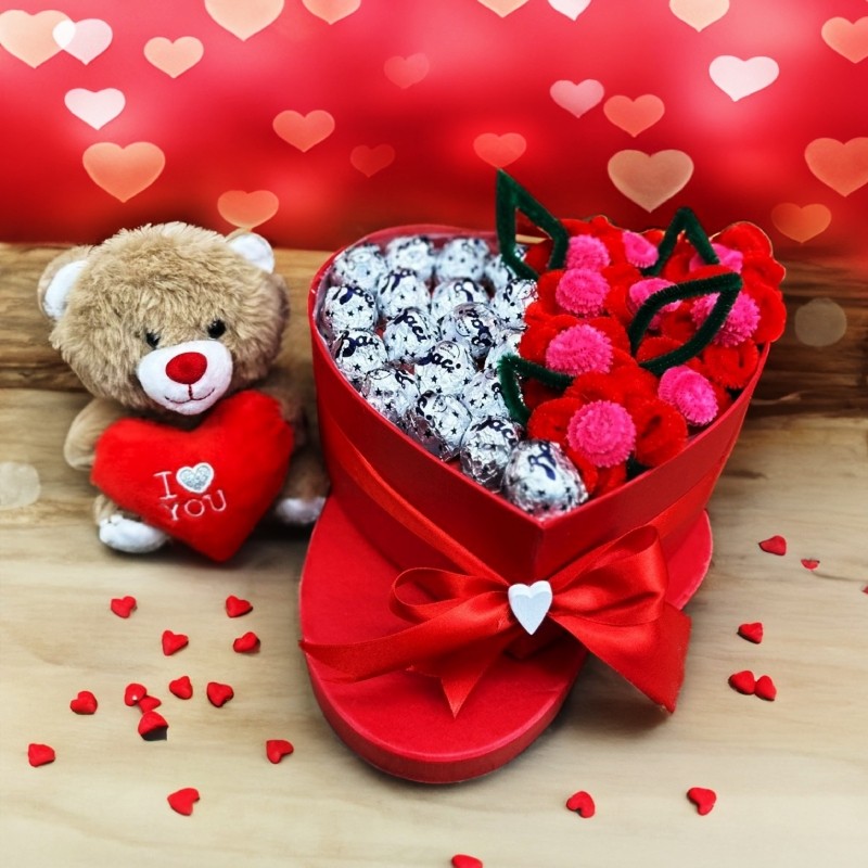 Scatola Box Regalo San Valentino Cuore Rosso Con Orso Teddy
