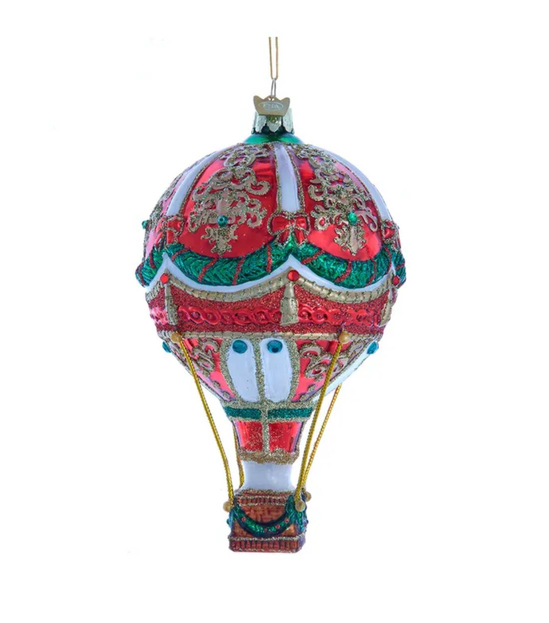 Addobbo Albero Di Natale In Vetro Mongolfiera Glitterata 15cm