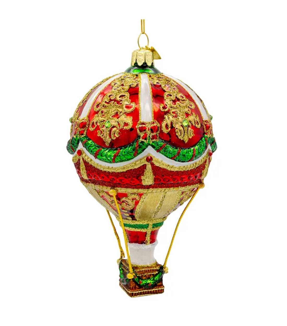 Addobbo Albero Di Natale In Vetro Mongolfiera Glitterata 15cm