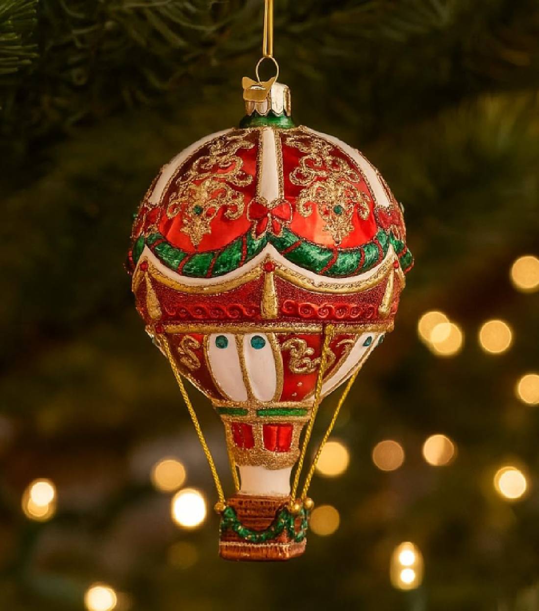 Addobbo Albero Di Natale In Vetro Mongolfiera Glitterata 15cm