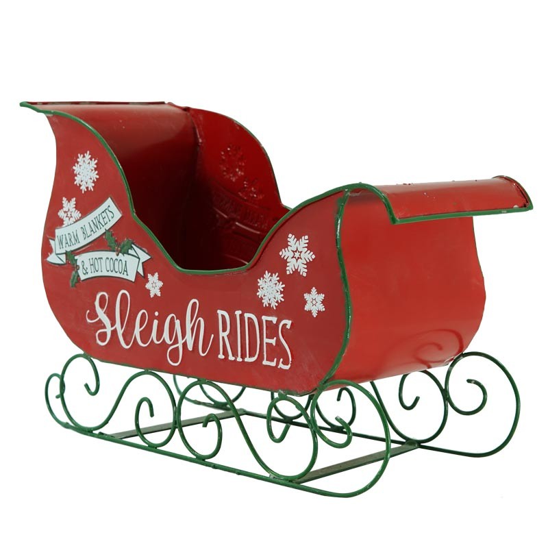 Addobbo Slitta Di Babbo Natale Rossa In Metallo 27cm
