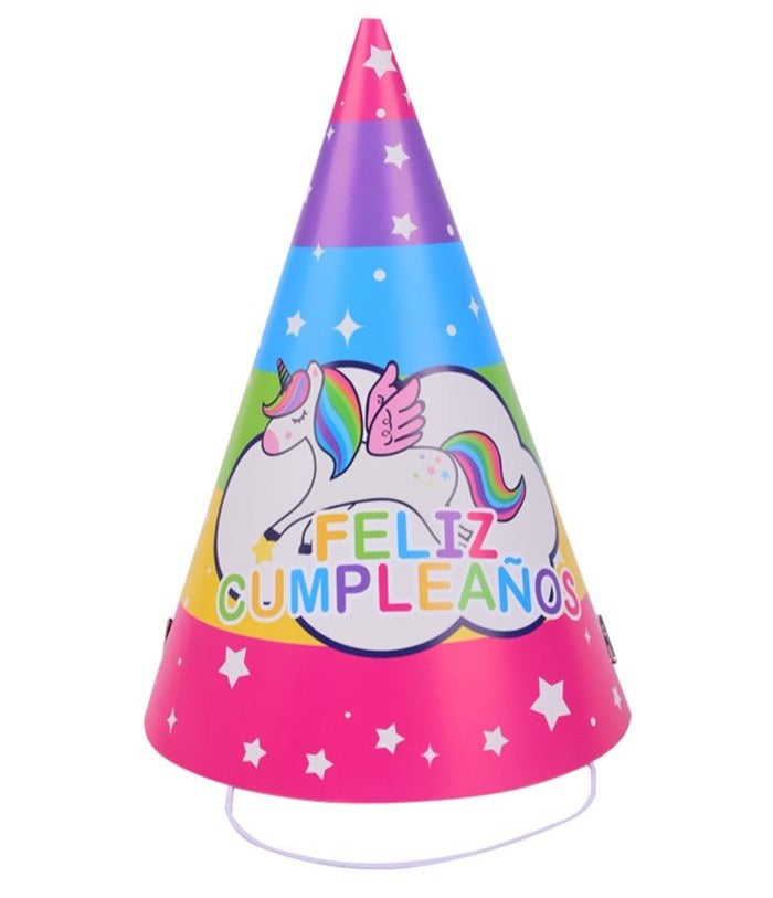 Cappelli Cono Carta Festa Colorati Unicorno 6Pz.