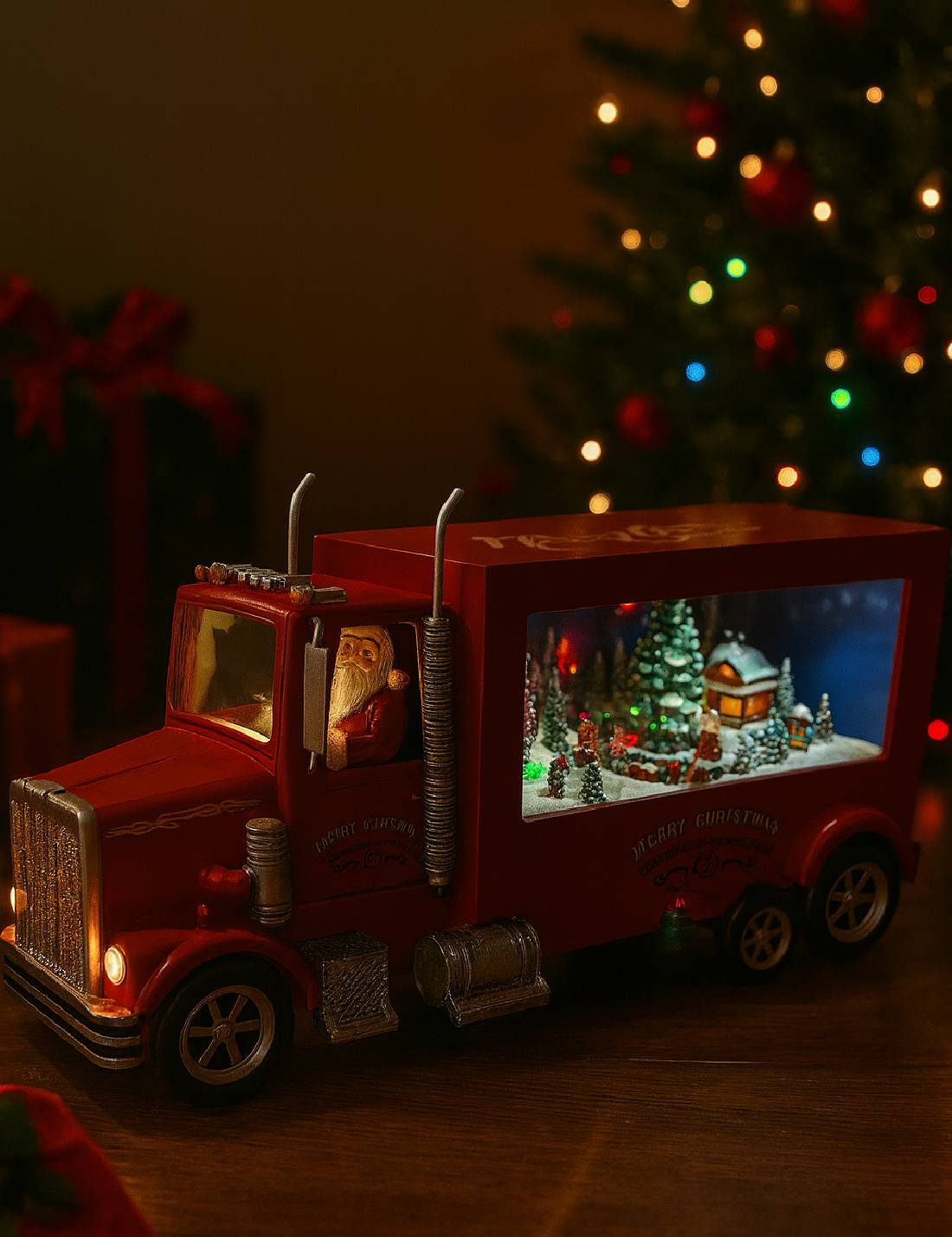 Carillon Di Natale Camion Con Babbo Natale E Villaggio Decorativo