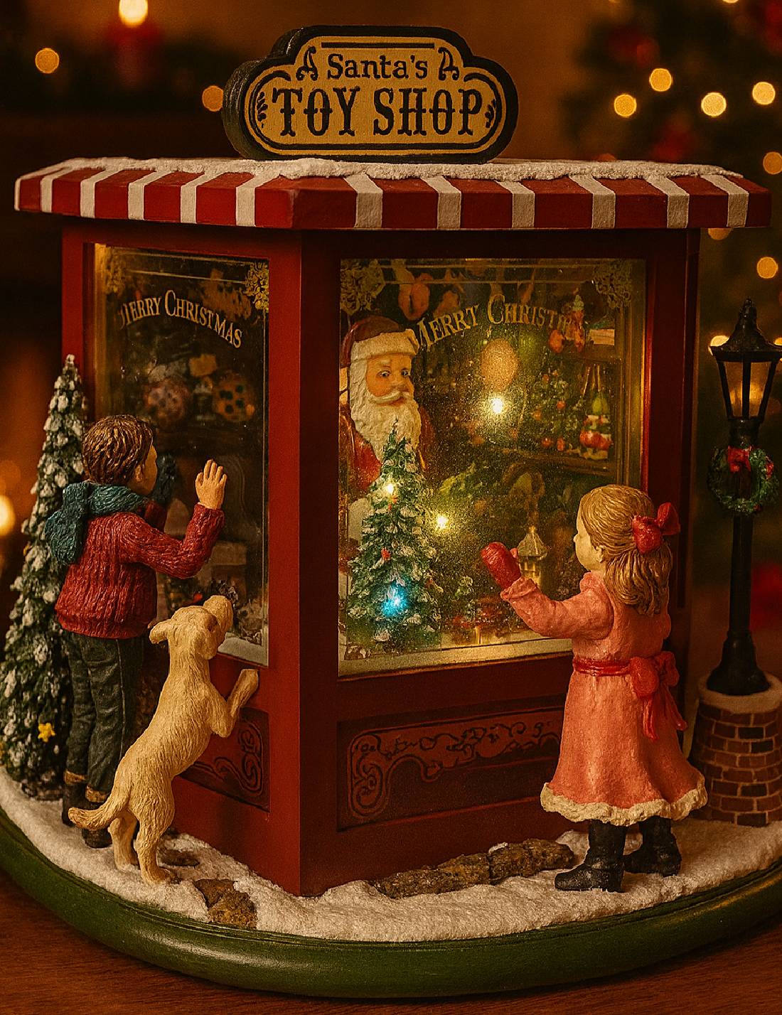 Carillon Natale Negozio Dei Giocattoli Di Babbo Natale Toy Shop Medio Con Luci E Musica 27cm