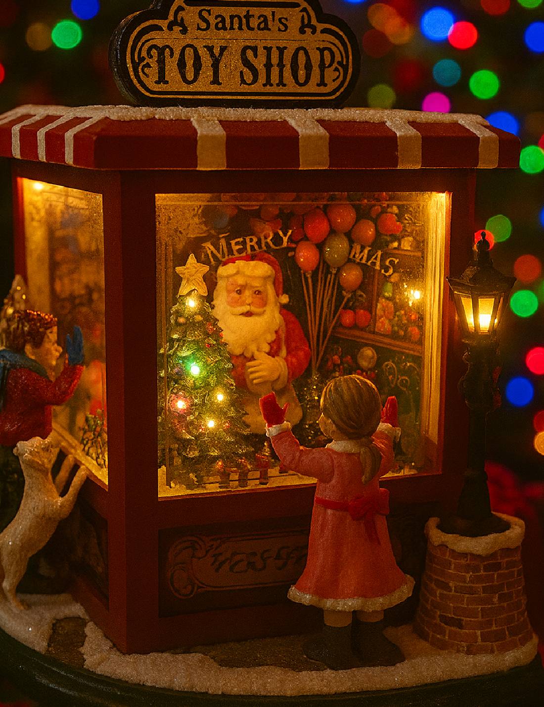 Carillon Natale Negozio Dei Giocattoli Di Babbo Natale Toy Shop Medio Con Luci E Musica 27cm