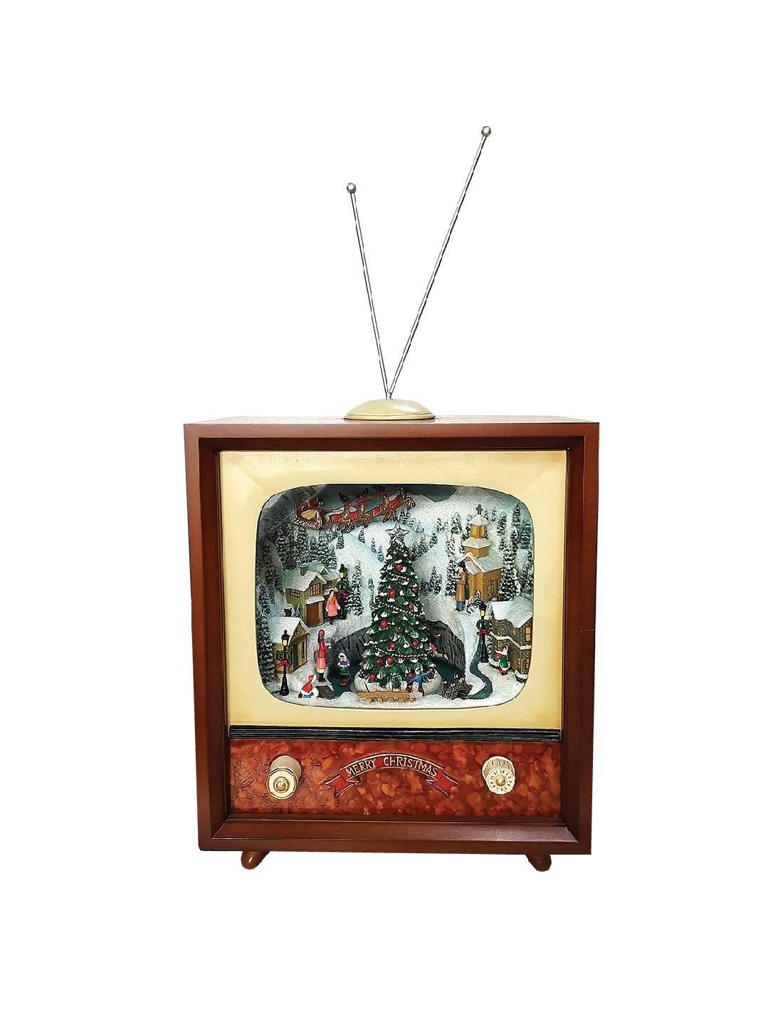 Carillon Natalizio Televisore TV Vintage Con Villaggio E Luci 56 cm