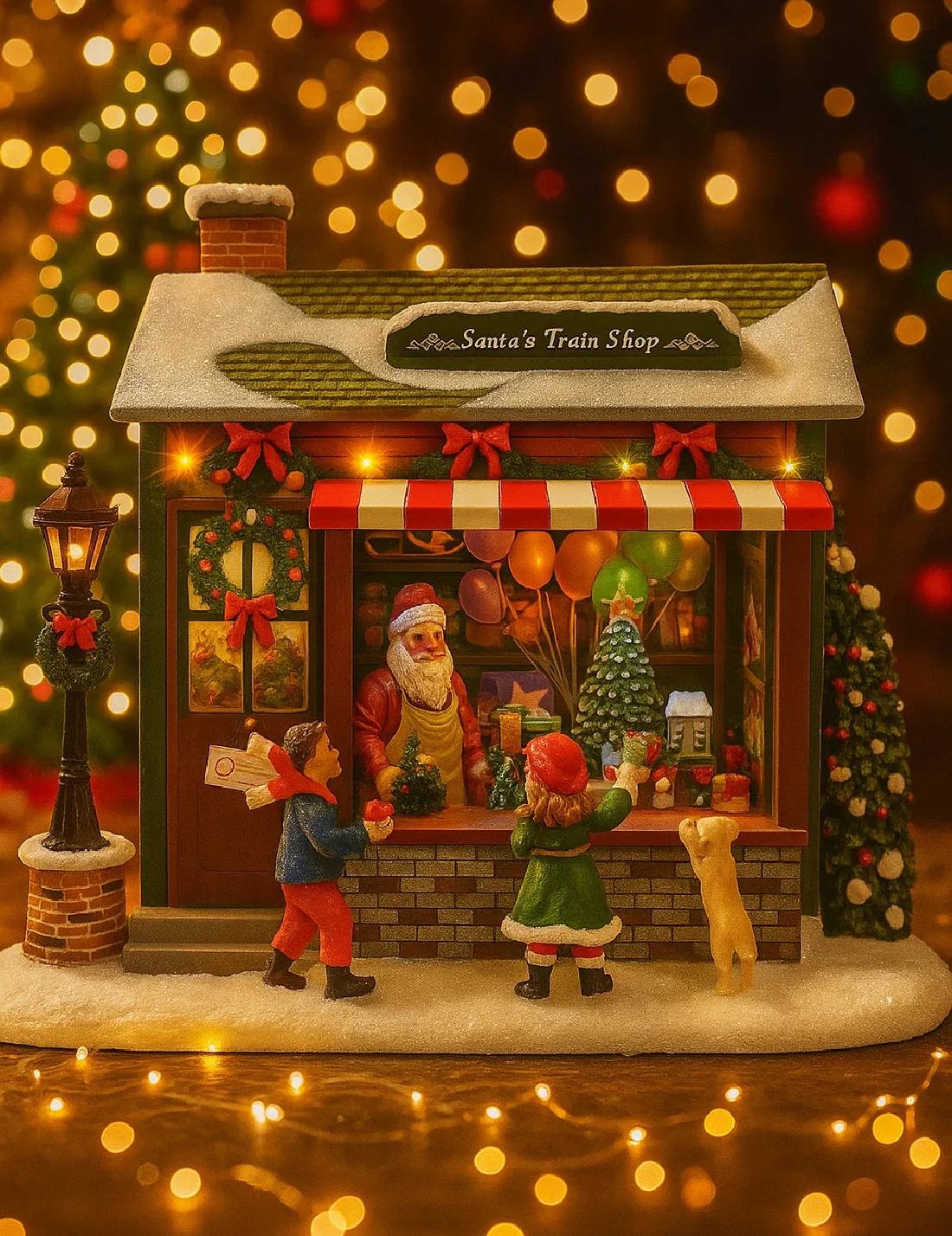 Carillon Natalizio Negozio Dei Treni Di Babbo Natale 27cm