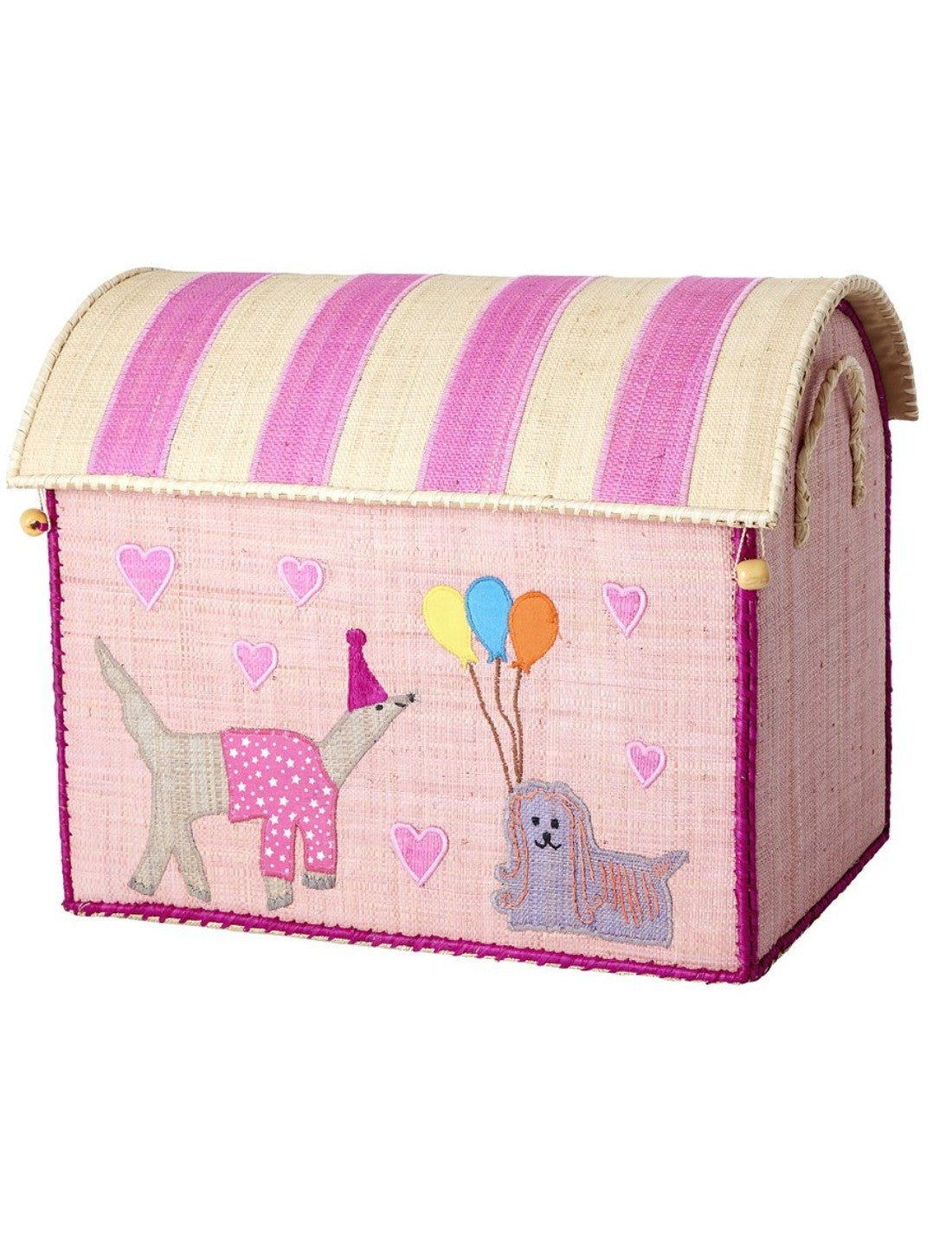 Rice Cesta Rafia Cassetta Contenitore Per Giochi Animal Party Rosa 45cm