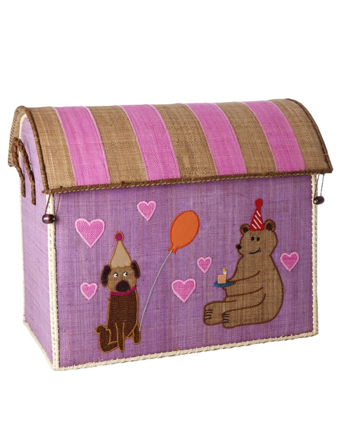 Rice Cesta Rafia Cassetta Contenitore Per Giochi Animal Party Rosa 52cm