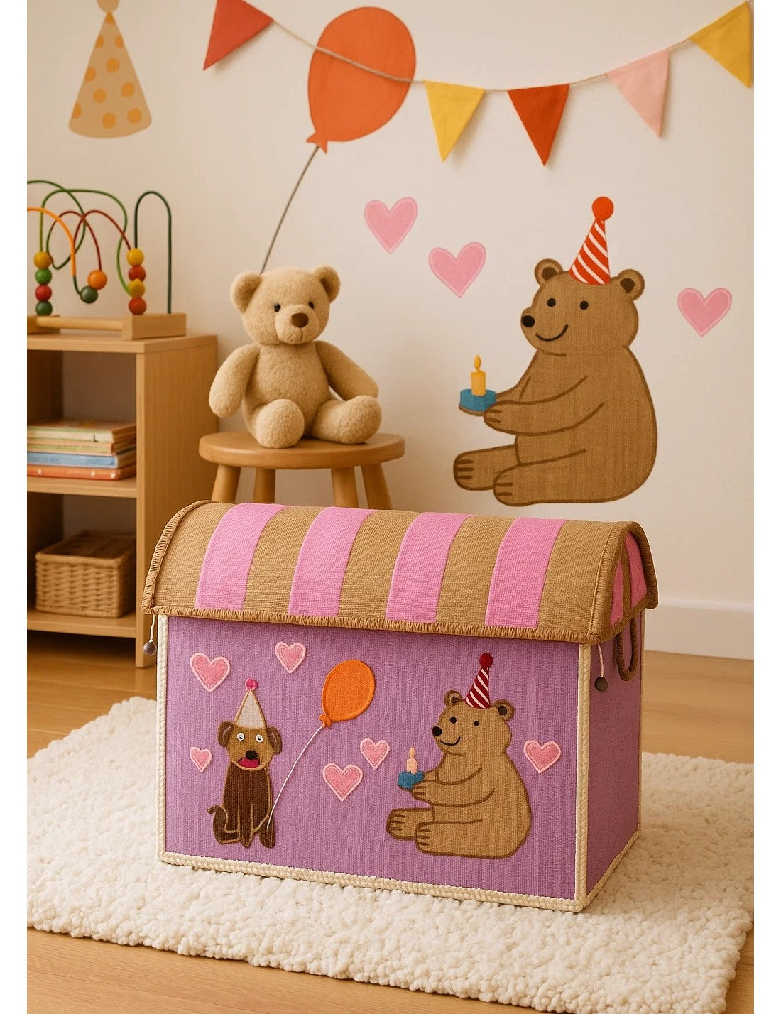 Rice Cesta Rafia Cassetta Contenitore Per Giochi Animal Party Rosa 52cm