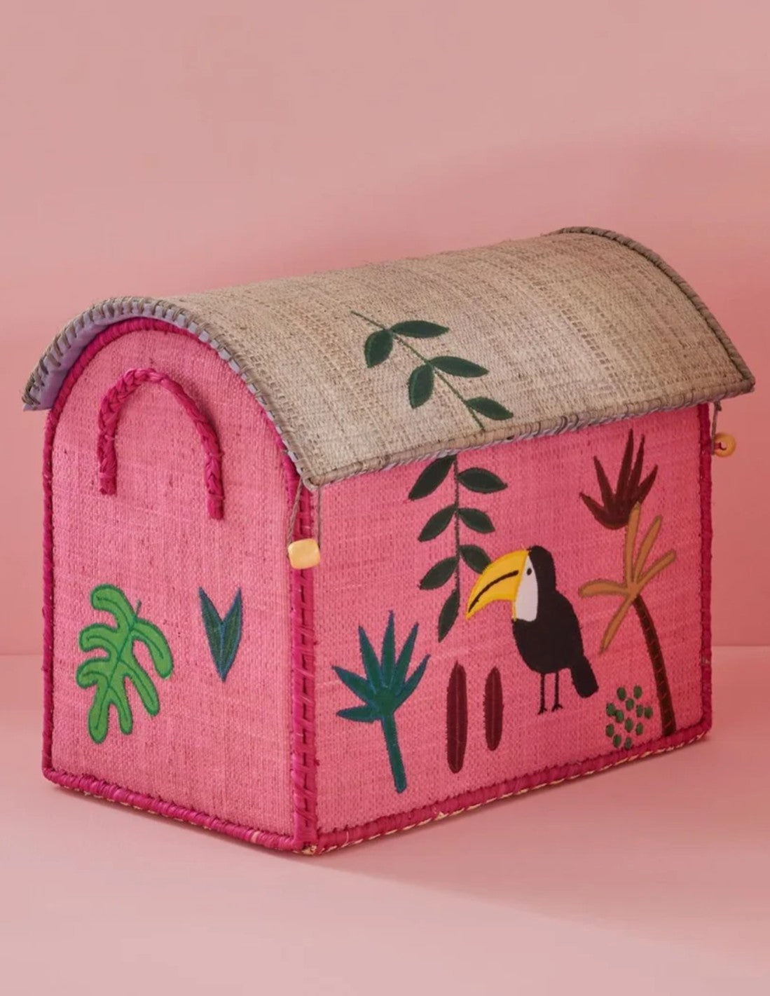 Rice Cesta Rafia Casetta Contenitore Rosa Jungle