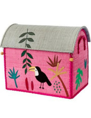 Rice Cesta Rafia Casetta Contenitore Rosa Jungle