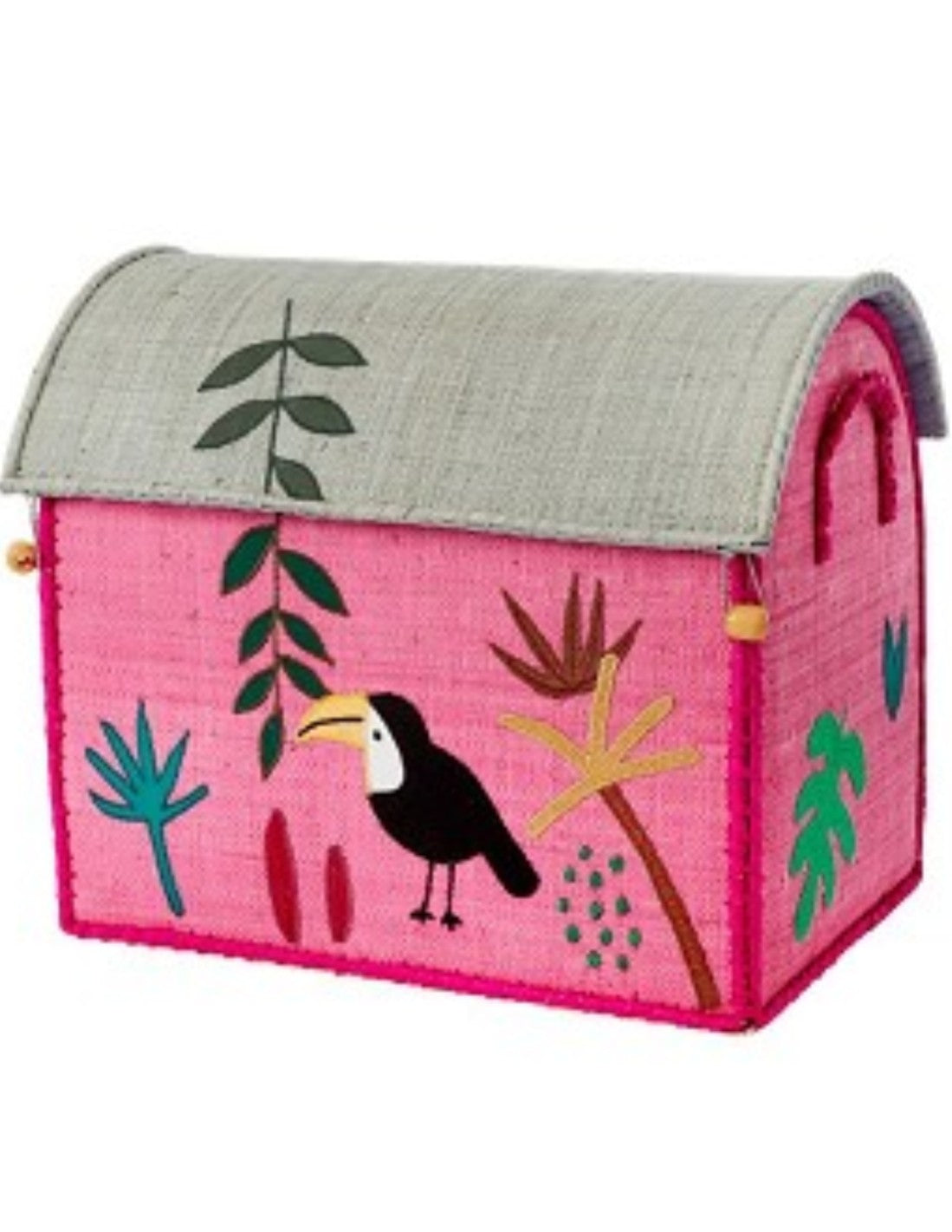 Rice Cesta Rafia Casetta Contenitore Rosa Jungle