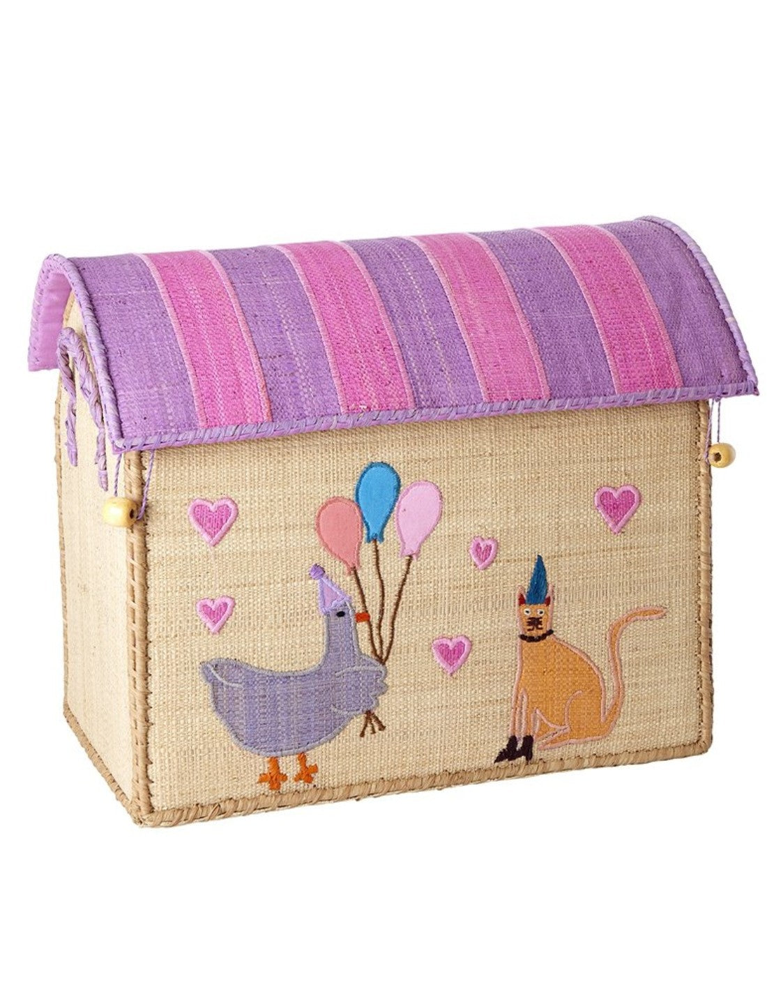 Rice Cesta Rafia Cassetta Contenitore Per Giochi Animal Party Rosa 37cm
