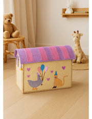 Rice Cesta Rafia Cassetta Contenitore Per Giochi Animal Party Rosa 37cm