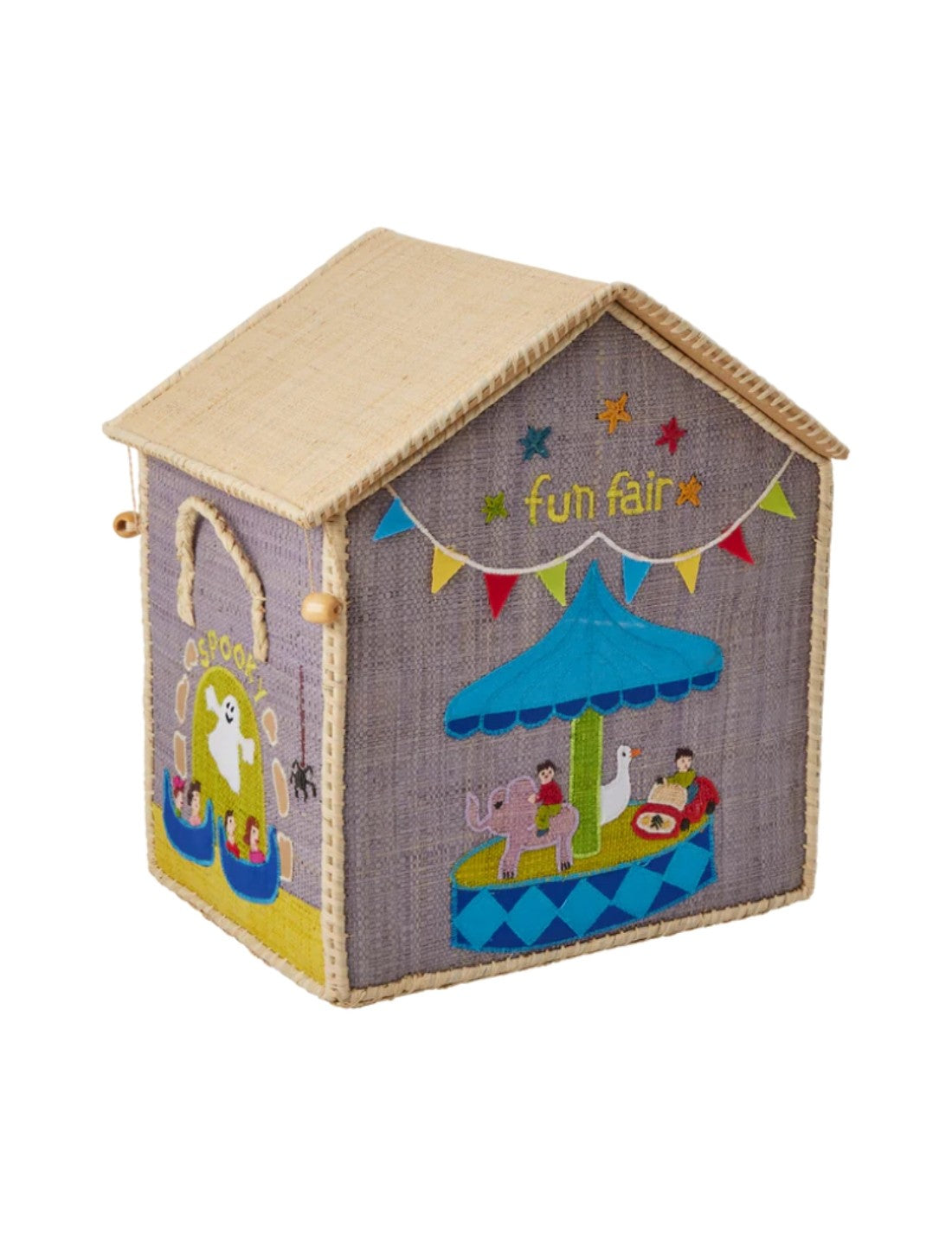 Rice Cesta Rafia Casetta Contenitore Per Giochi Luna Park 37cm