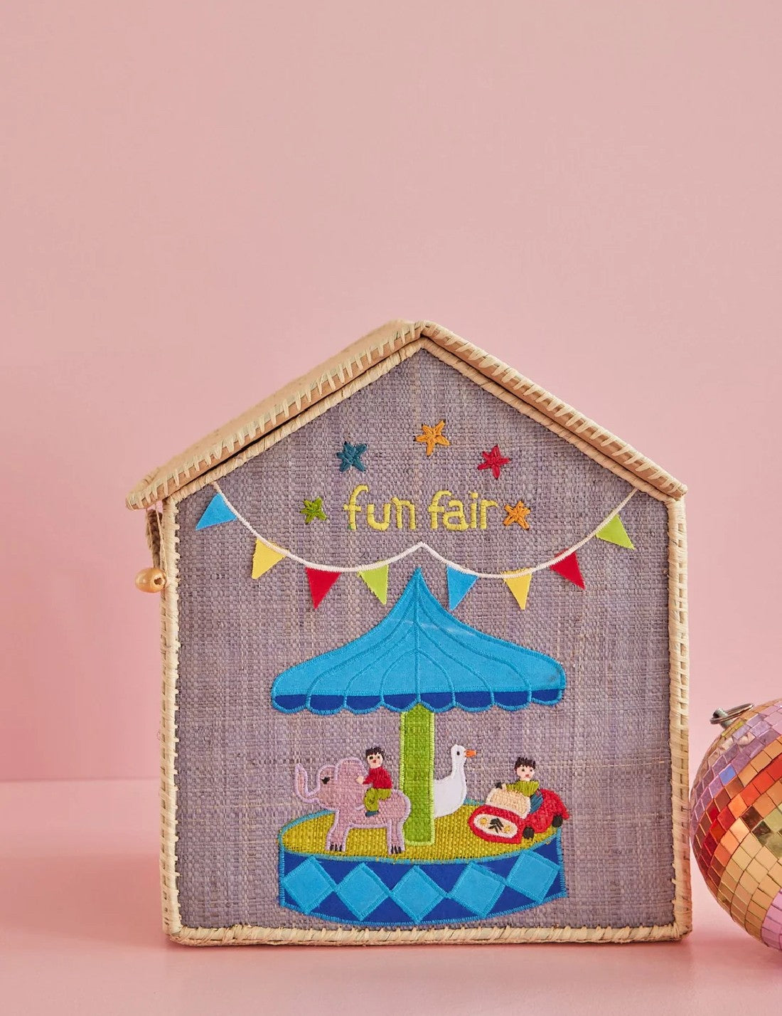 Rice Cesta Rafia Casetta Contenitore Per Giochi Luna Park 37cm