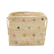Rice Cesta Quadrata Rafia Con Manici Pois Colorati 30cm