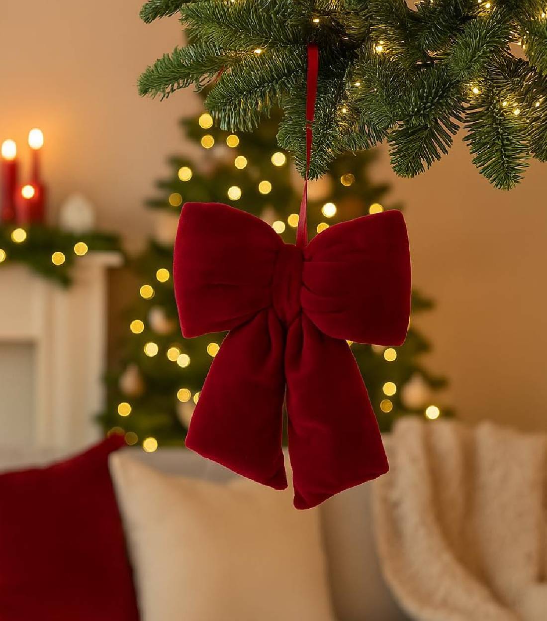 Addobbo Albero Di Natale Fiocco Bordeaux 19cm