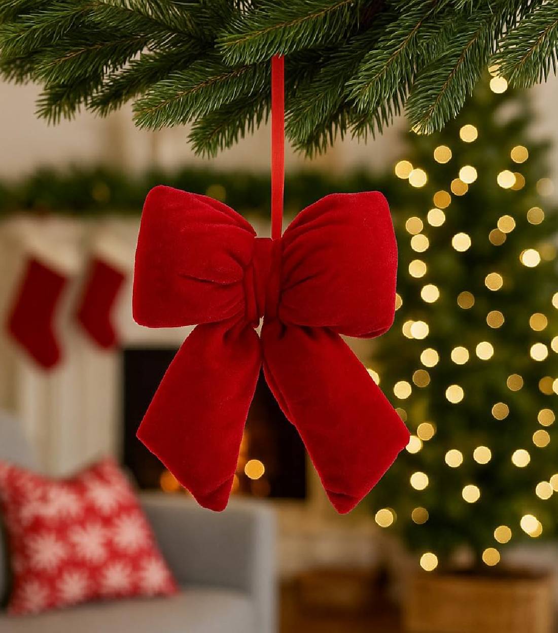 Addobbo Albero Di Natale Fiocco Rosso 19cm